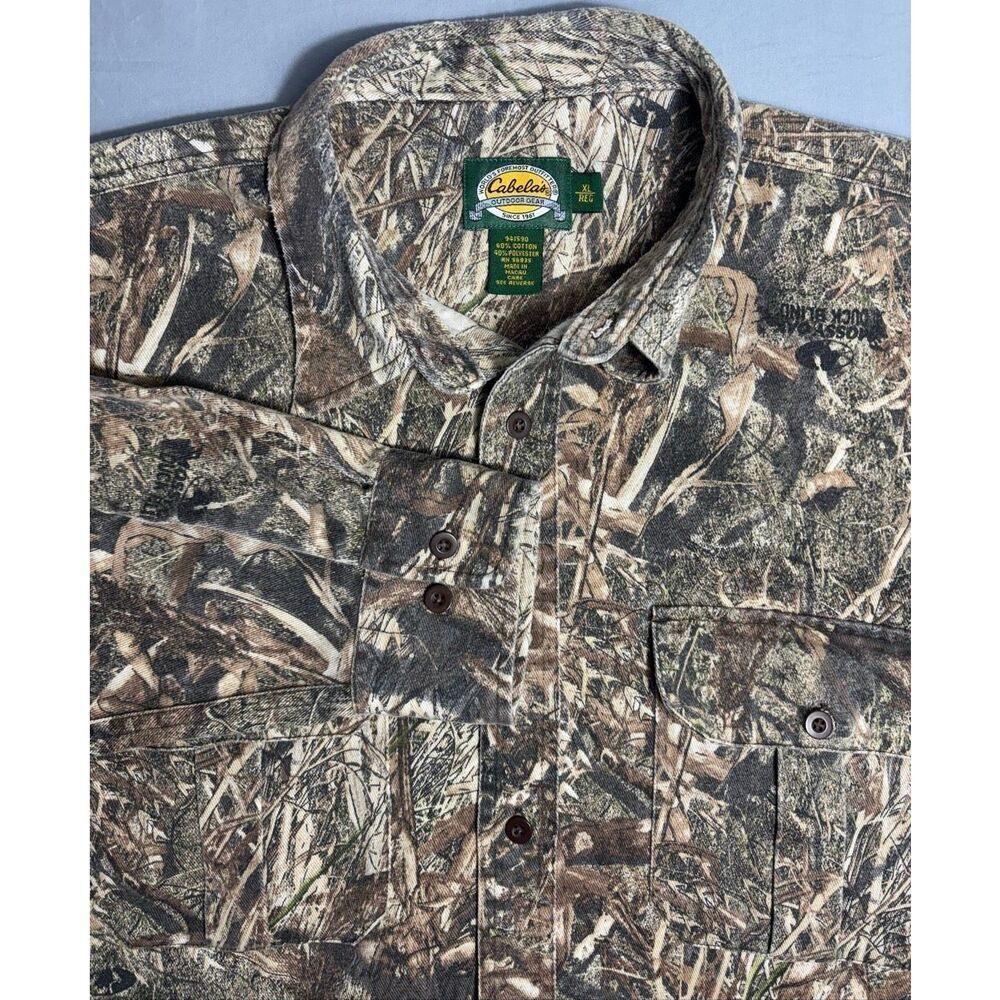 Cabela's Mossy Oak Duck Blind Camo Double Pocket Long Sleeve Shirt XL Regular